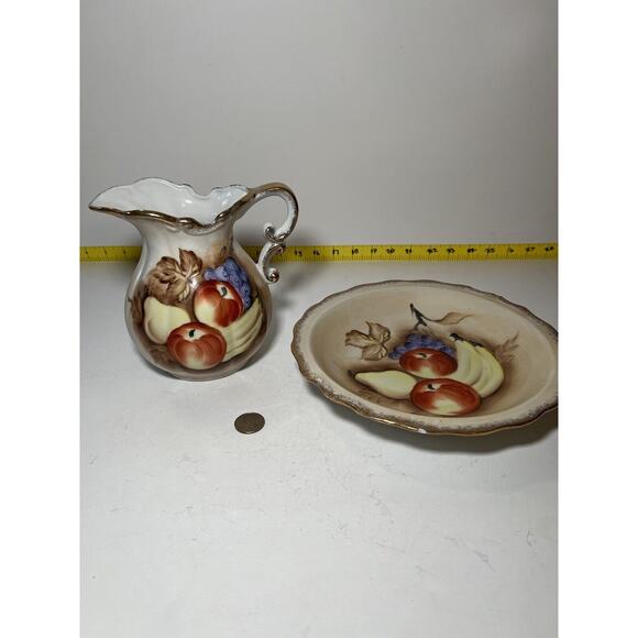 Vintage Porcelain Pitcher and Bowl Wash Basin Set Hand painted Fruit Kitchen - Picture 15 of 16